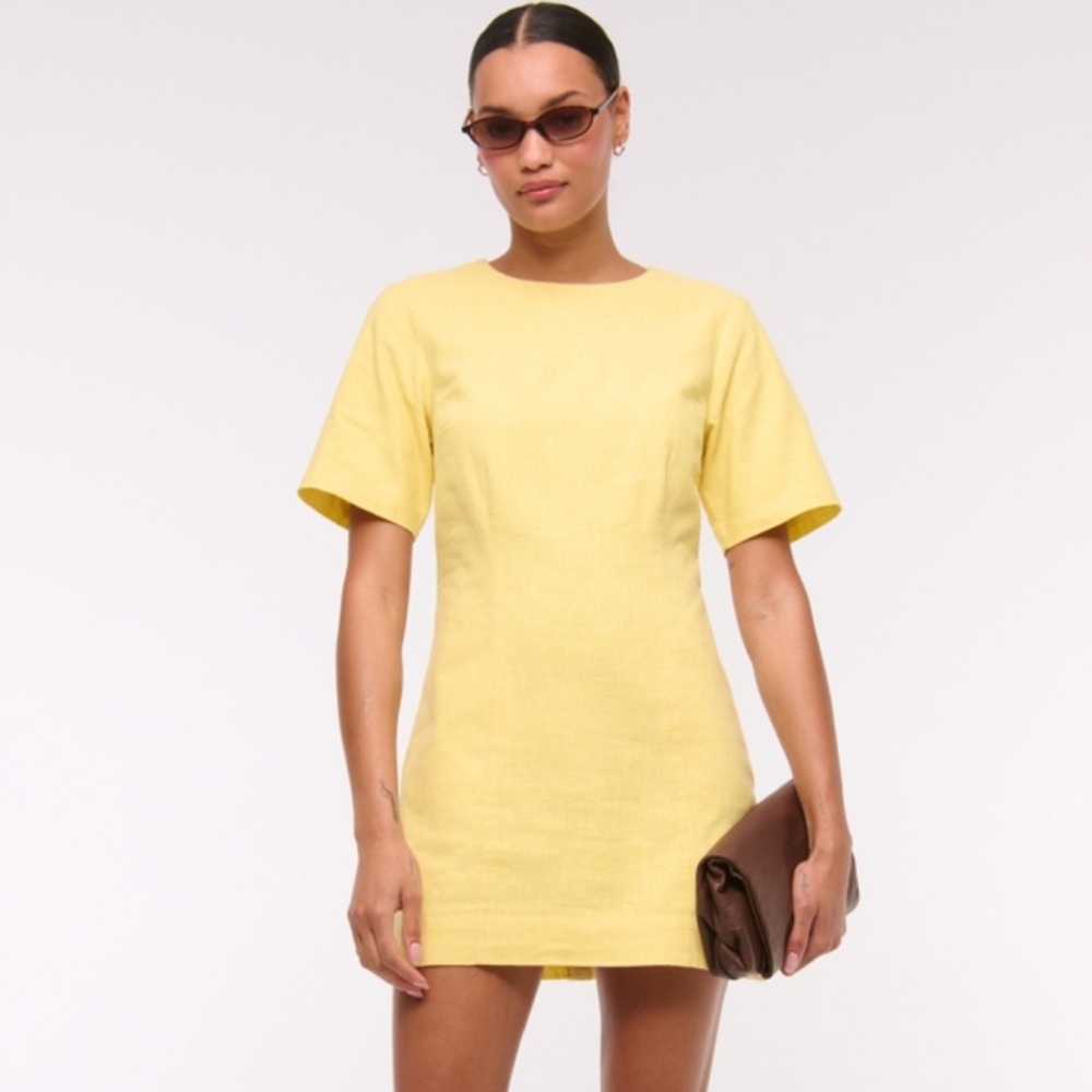 Abercrombie & Fitch Short-Sleeve Linen-Blend Button Mini Dress